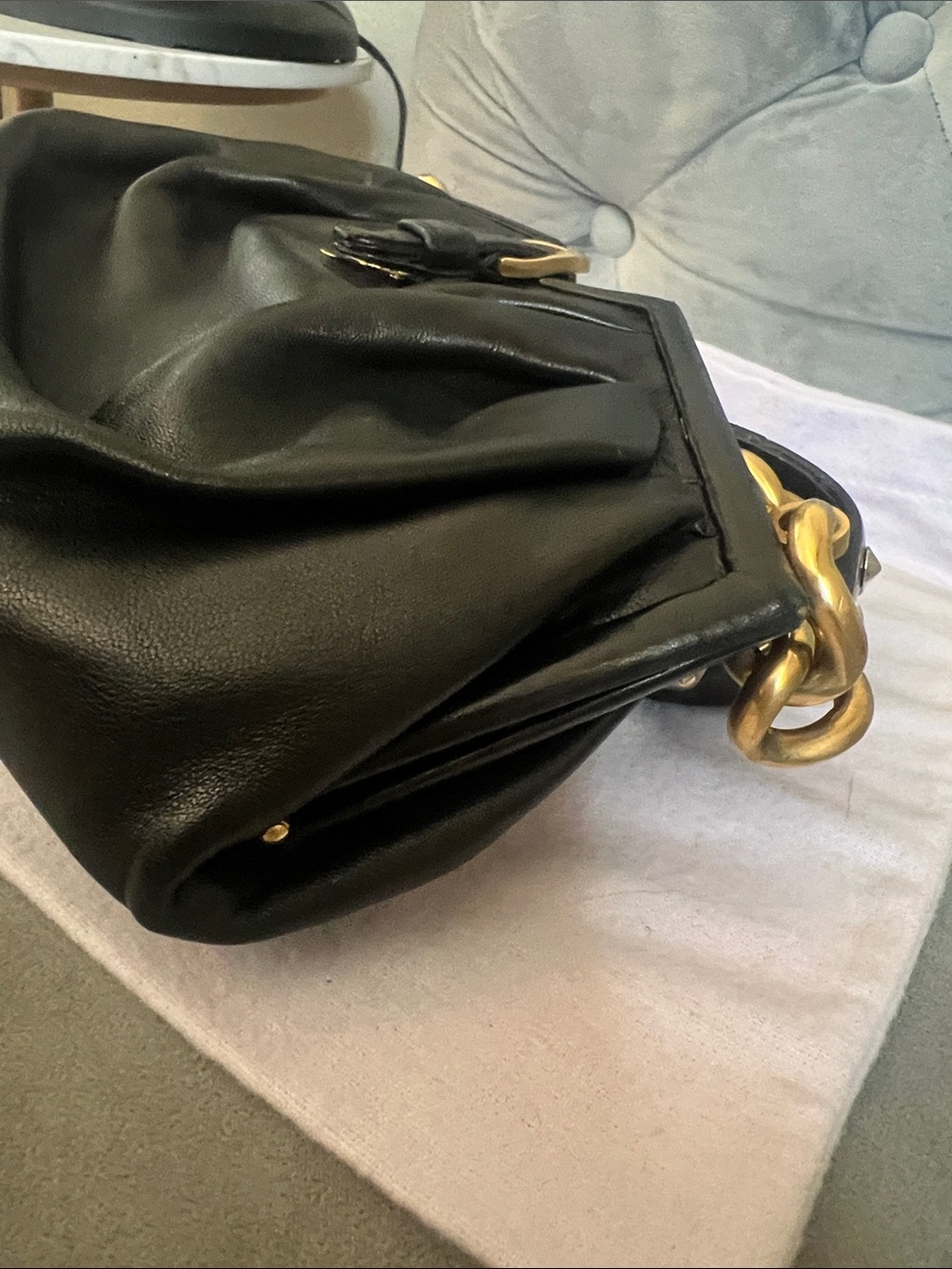 Jimmy Choo Black Leather Shoulder Bag with Gold Chain Strap with bangle bracelet - Picture 14 of 15